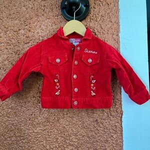 Baby Girl Red Crushed Velvet Floral Embroidered Jacket Size 12 months